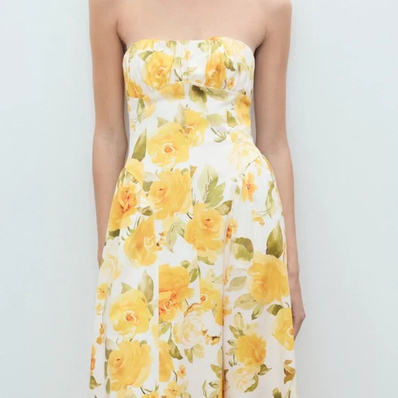Mango Yellow and White Floral Midi Dress - Picture 2 of 8